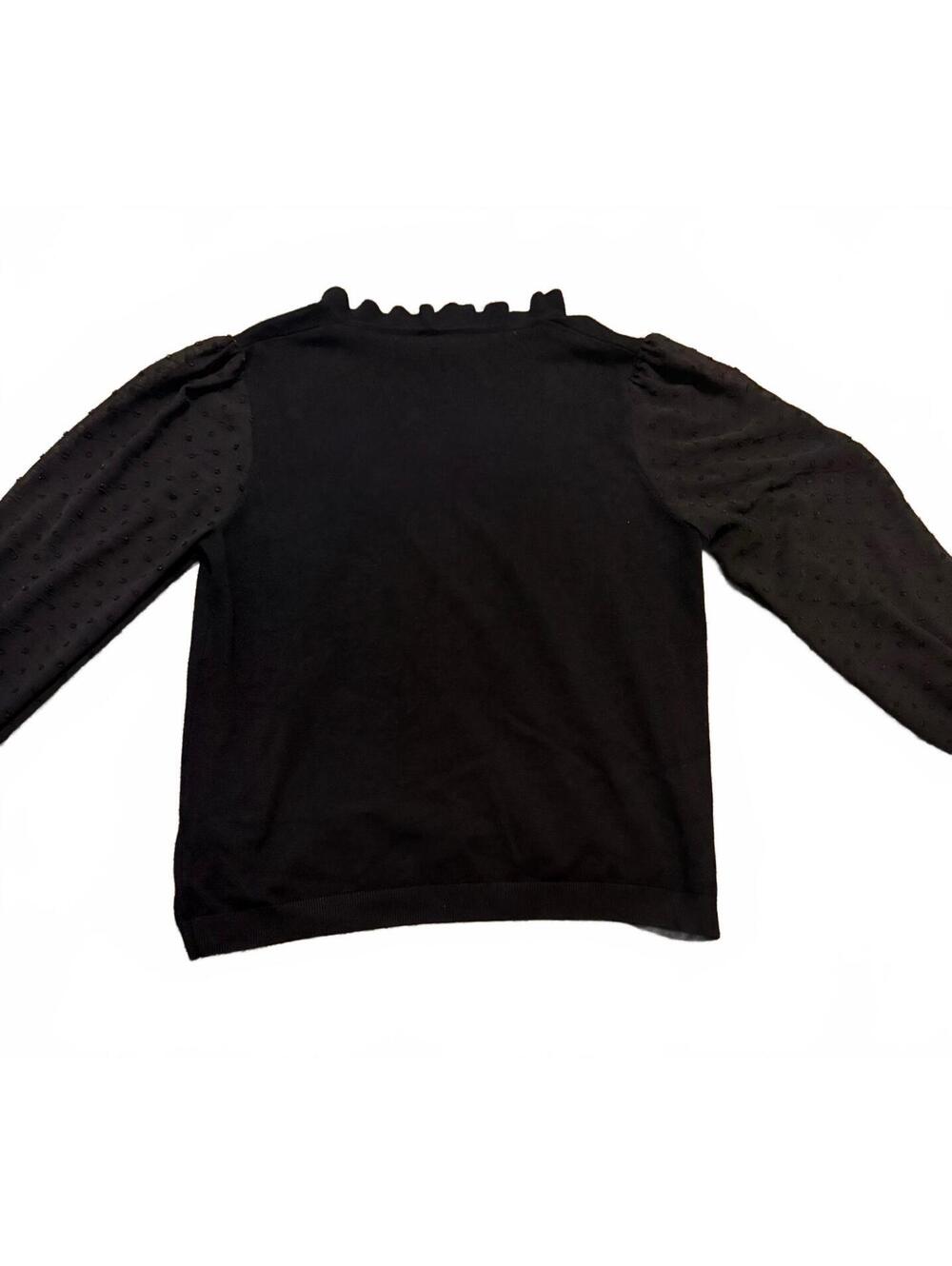 Adrianna Papell Black Swiss Dot Puff Sleeve Sweater – Size Large